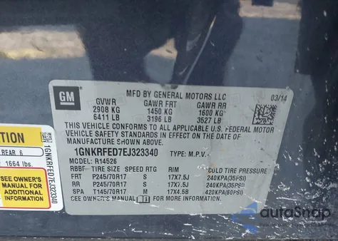 2014 Chevrolet Traverse z USA, uszkodzony, nr VIN 1GNKRFED7EJ323340